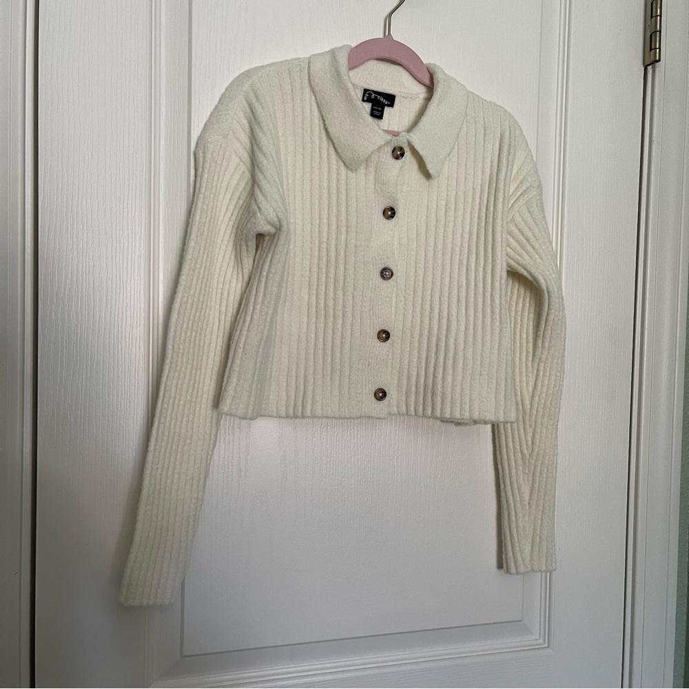 Art Class Cream Cropped Ribbed Cardigan Girls Size M (7/8)